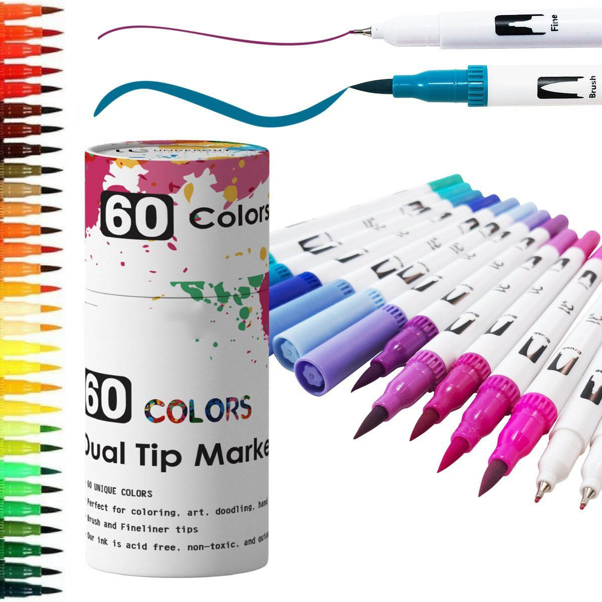 60 colors tube brush marker